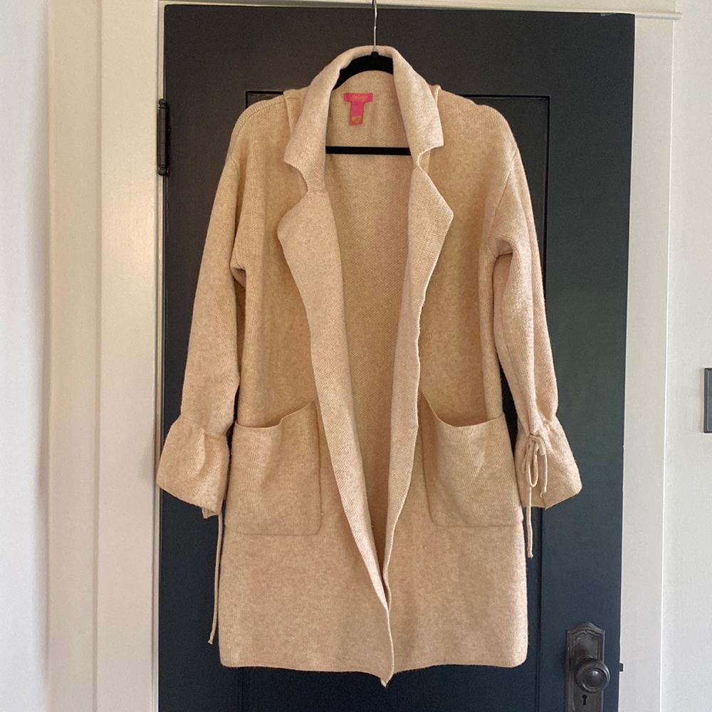 Women’s Beige Open Cardigan Double Pocket Sz S